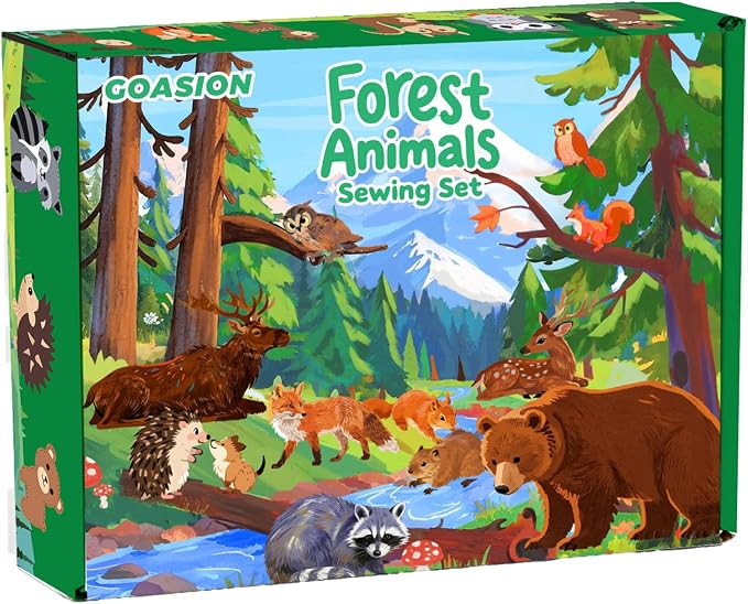 GOASION Sewing Kit for Kids, 8 Pcs Jungle Animals Craft Set, Ages 5+
