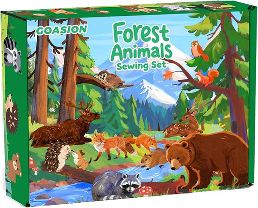 GOASION Sewing Kit for Kids, 8 Pcs Jungle Animals Craft Set, Ages 5+