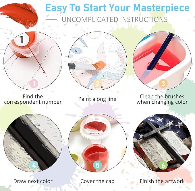 Paint by Numbers Kit for Adults, Flag Cross DIY Acrylic Canvas Painting Set | 16x20 Inch, Religious Christian Bible Number Painting Craft Kit, Home Wall Decor, Stress Relief Relaxing Hobby Gift