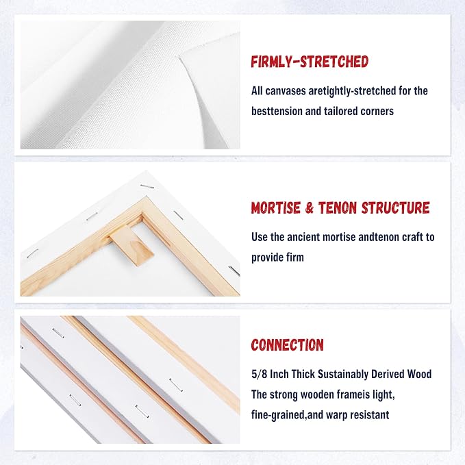 HANSILK 12x16 Canvas 4 Pack, Stretched Canvases for Painting with Primed White Cotton Surface, Blank Art Canvas for Oil & Acrylic Paint Pine Wood Frame, Ideal for Artists, Students & DIY Crafts