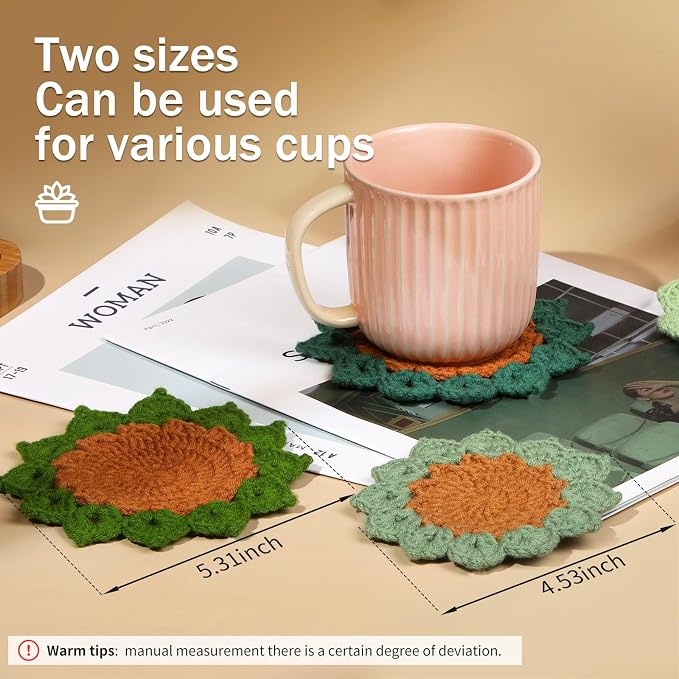 Hssugi Crochet Kit for Beginners 6PCS Crochet Coasters in a Plant Pot | Crochet Start Kit, Complete Beginner Crochet Kit with Hooks, Yarn, Clear Video Tutorials for Adult Beginners