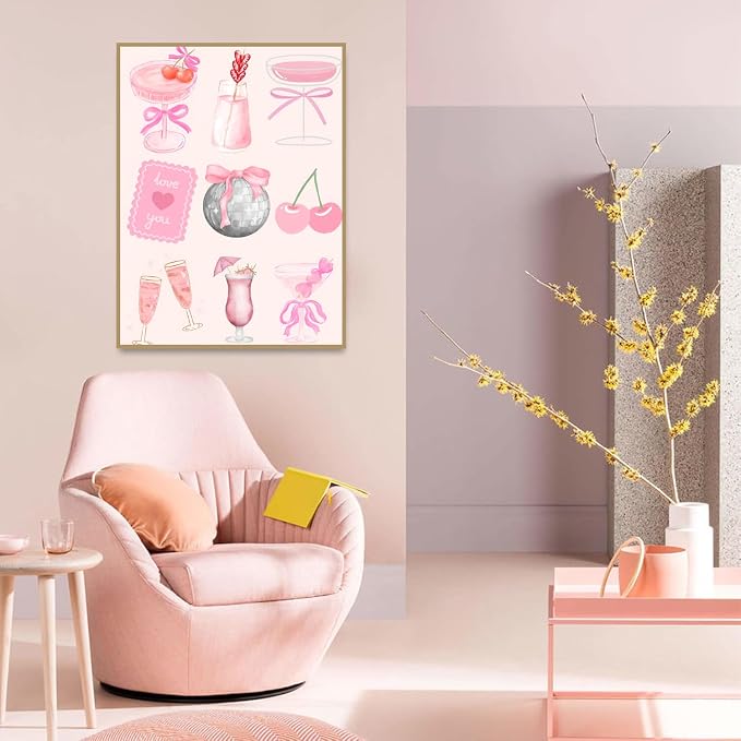 Pink Cocktail Diamond Art Kits for Adults Diamond Painting Kit for Beginner | 5D DIY Funny Cute Vintage Diamond Dots Full Drill Crafts for Gem Art Dot Art for Adults Home Wall Decor for Teens 12x16 in