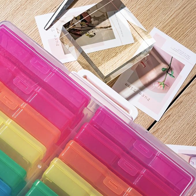 novelinks Photo Storage Boxes with Handle, Photo Organizers and Storage | 2Pack Color, Photo Albums 4x6 Pictures, Photo Cases, Classroom Organization, Index Card Box, Photo Card Holder, Seed Storage