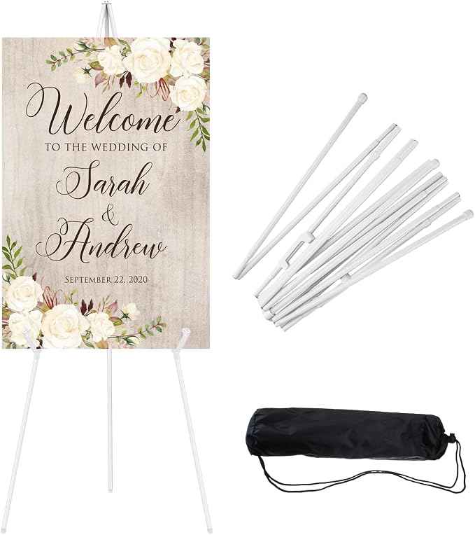 JEAWIWI 1 Pcs Lightweight Easel Stand, 66 Inch, White, with Carry Bags | Adjustable Metal Easel Stand with Portable Bag, for Art Poster Board, Painting, Wedding Welcome Sign Display