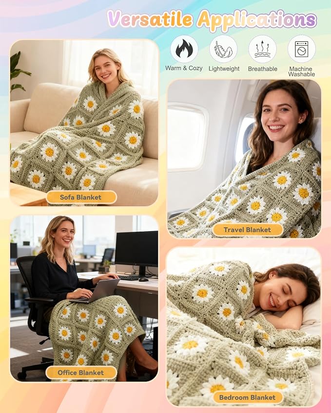 Coopay Crochet Kit for Beginners, Granny Square Crochet Blanket Kit, Camel | Crochet Kit W/Video Tutorial & Digital Instructions, All Accessories Included, Easy Knitting to Create Granny Square Blanket