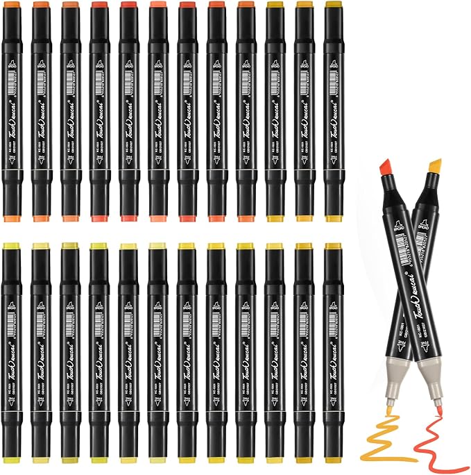 Yellow Orange Colors Alcohol Markers Set,24 Color Dual Tips Art Markers,Markers Pens for Artist Adults Coloring Illustration Painting DIY Crafts Making Art Supplies