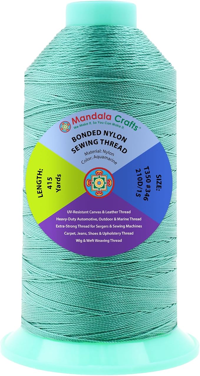 Mandala Crafts Size 346 210D T350 Aquamarine Bonded Nylon Thread, 415 YDs