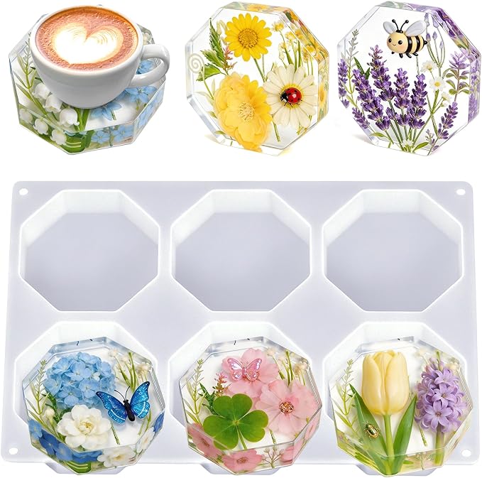 YOILES Deep Coaster Resin Molds Silicone,Epoxy Resin Molds | Octagon Silicone Molds for Resin Casting Craft Mold for Flower Preservation DIY Art(Octagon)