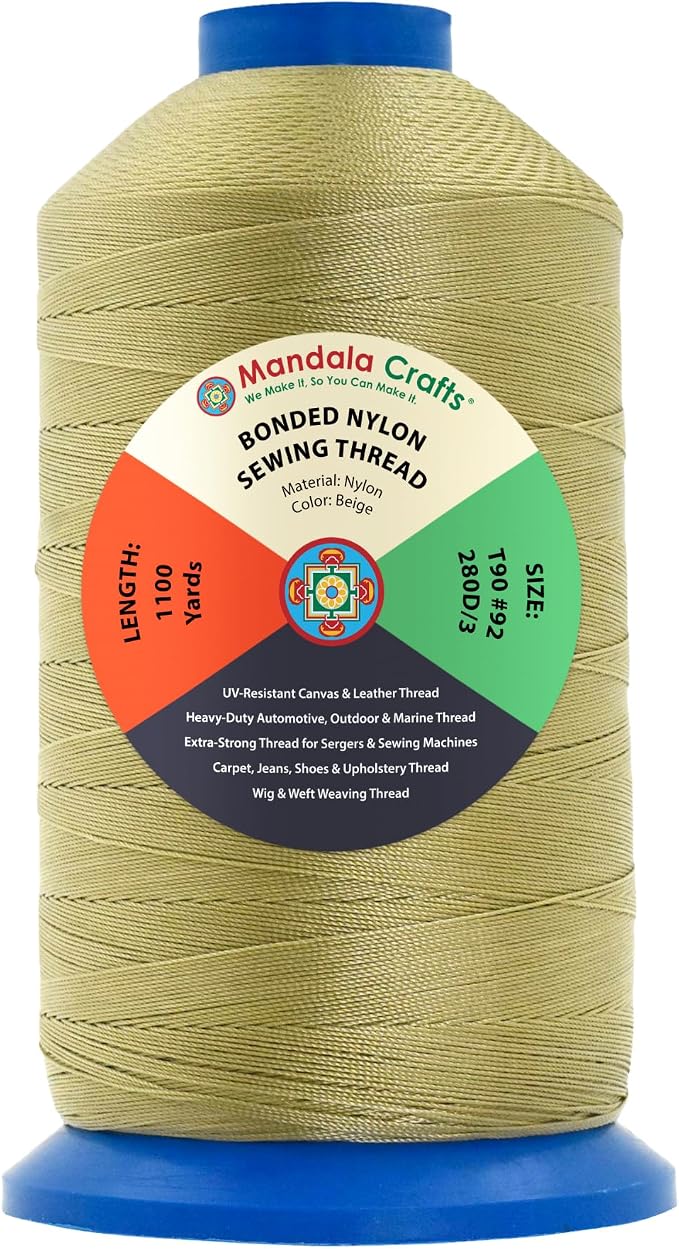 Mandala Crafts Size 92 280D T90 Beige Bonded Nylon Thread, 1100 YDs