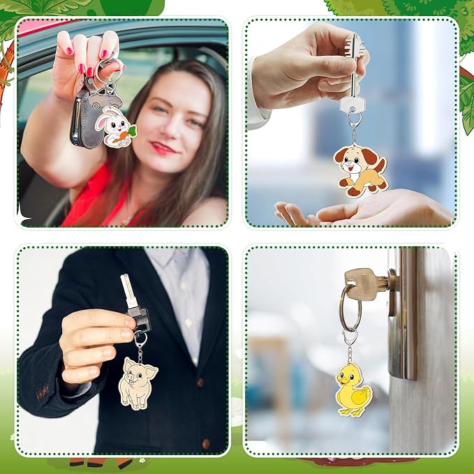 Trnayi 36 Pcs Farm Animal Unfinished Wood Keychain DIY Craft | Farm Animal Wooden Keychain, Color Your Own Unfinished Craft, Blank Wood Painting DIY Craft, for Home Activity Art Project
