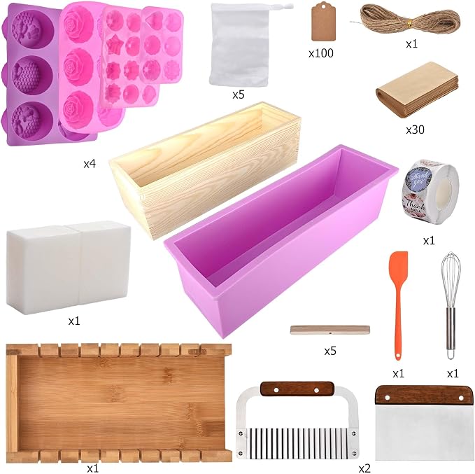 Soap Making Kit for Adults All-in-One Soap Making Supplies Includes Melt & Pour 2.2LBs Goat Milk Soap Base, Silicone Loaf Molds, Cutting Box Premium 500+PCS DIY Craft Supplies | Includes Melt & Pour 2.2LBs Goat Milk Soap Base, Silicone Loaf Molds, Cutt...