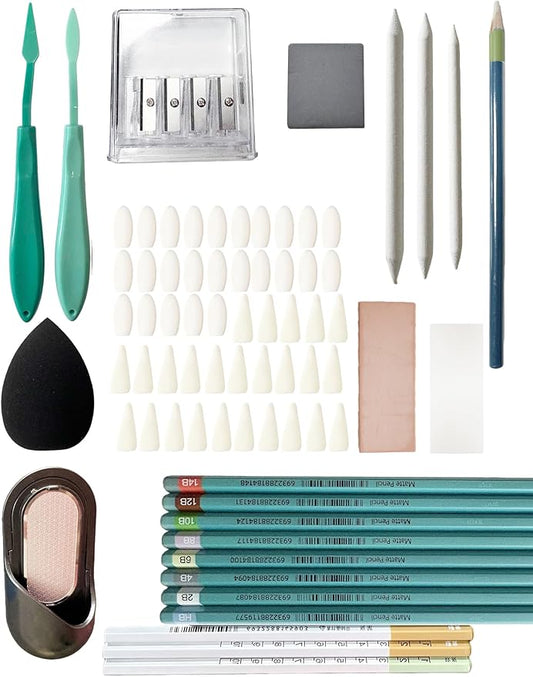 Sketching Set, Essential Drawing Kit with 73 Pieces, Including Matte Pencils, Charcoal,Kneaded Eraser,Blending Stumps,Artist's Long-Point Sharpener, Pencil Grinder, Scrapers, etc.(A.73 Pieces)