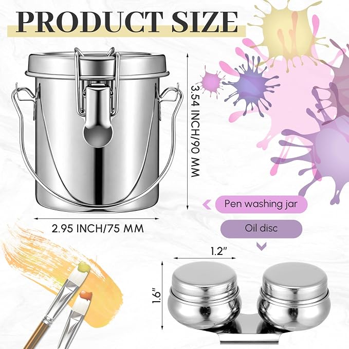 Skybooly 2 Pcs Paint Brush Cleaner Set with Cup, Airtight, Small | Stainless Steel, Portable Brush Washer with Palette Cup, For Oil Painting And Acrylic Painting, Painting Accessories