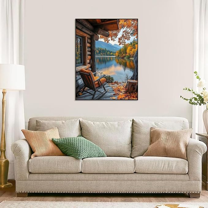 Accompany Wind Autumn Landscape Diamond Art Kits for Adults, 5D Mountains Lake Diamond Painting Kits for Beginners,DIY Round Full Drill Diamonds Gem Art Crafts for Home Wall Decor Gifts 12x16 Inch