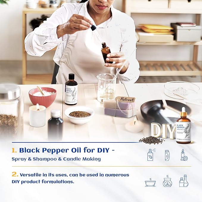 HIQILI Black Pepper Essential Oil for Aromatherapy, Diffuser & Massage
