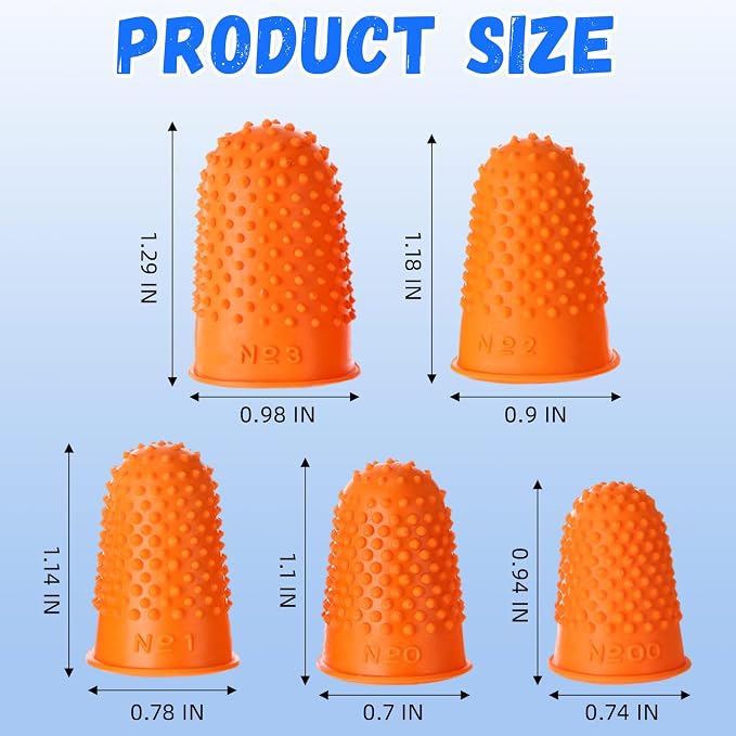 Zonon 20 Pcs Rubber Thimble Finger Protector,Blue,Orange | Hand Sewing Embroidery Finger Grips Tips Guard 5 Sizes, Hot Glue Sorting Paperwork Carving Quilting Knitting Craft Supplies