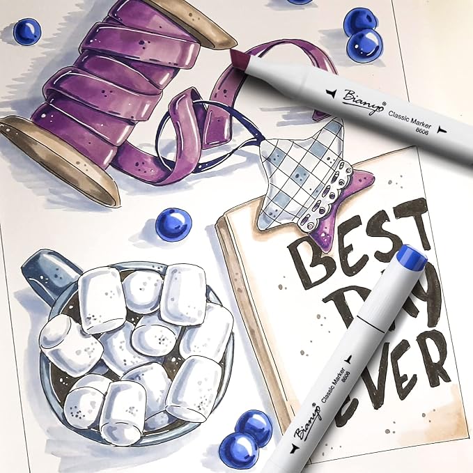 Bianyo 72 Colors Alcohol Markers Set, Dual Tip Fine & Chisel Art Markers with Black Carry Case, Ideal For Coloring Books, Blending, Drawing & Sketching, A Perfect Holiday Gift for Artists