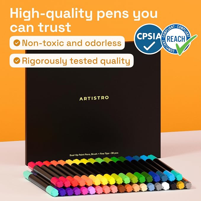ARTISTRO 36 Dual-Tip Acrylic Paint Marker Pens for Drawing | For Fabric, Rock, Glass, Wood, & Molds, Arts & Crafts Gift for Adults, Teens, & Kids, Classroom Must Haves & School Supplies