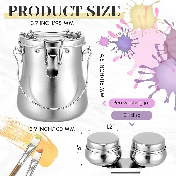 2 Pcs Paint Brush Cleaner Set with Cup, Airtight, Large | Stainless Steel, Portable Brush Washer with Palette Cup, For Oil Painting And Acrylic Painting, Painting Accessories