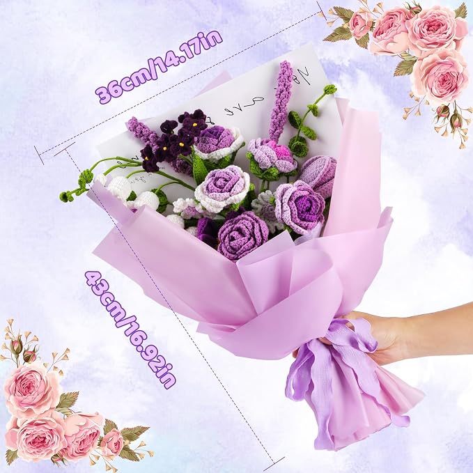 Iuuidu Crochet Kit for Beginners, Flower Bouquet Crochet Kit Rose Purple