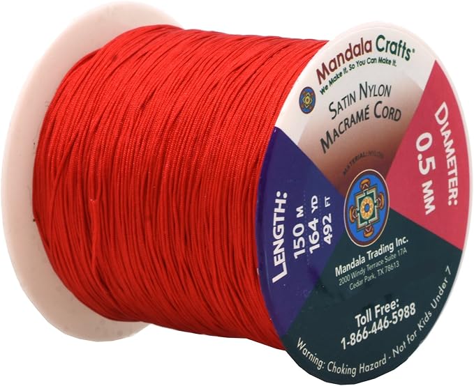 Mandala Crafts 0.5mm Red String Rattail Nylon Satin Cord for Jewelry Making