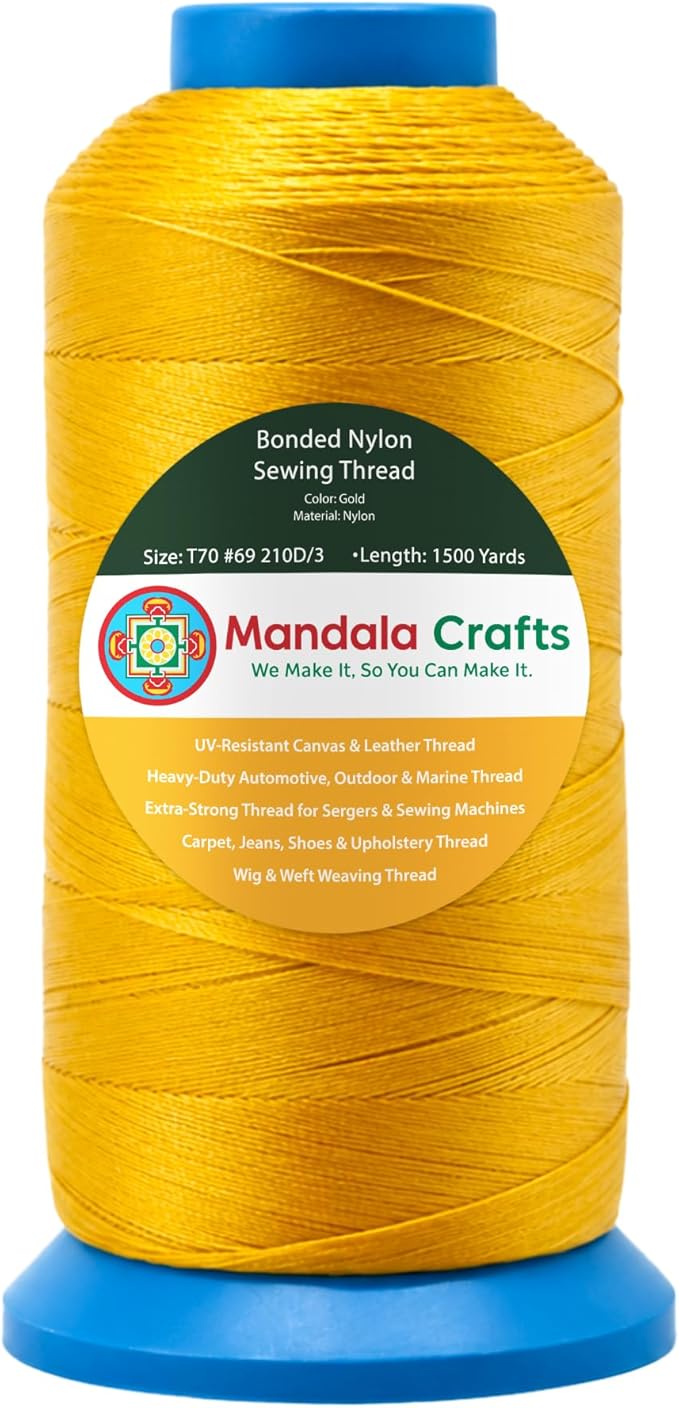 Mandala Crafts Size 69 210D T70 Gold Bonded Nylon Thread, 1500 YDs