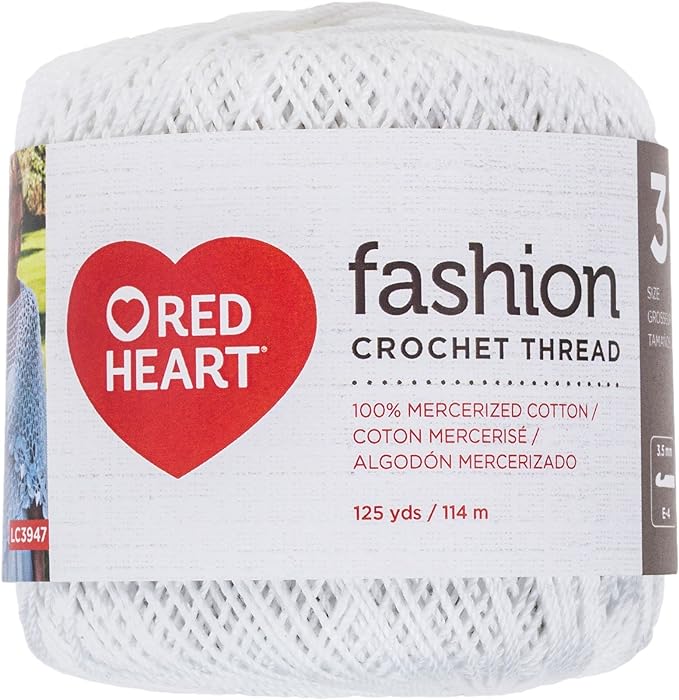 Red Heart Fashion Size 3 Cotton Crochet Thread, White, Single
