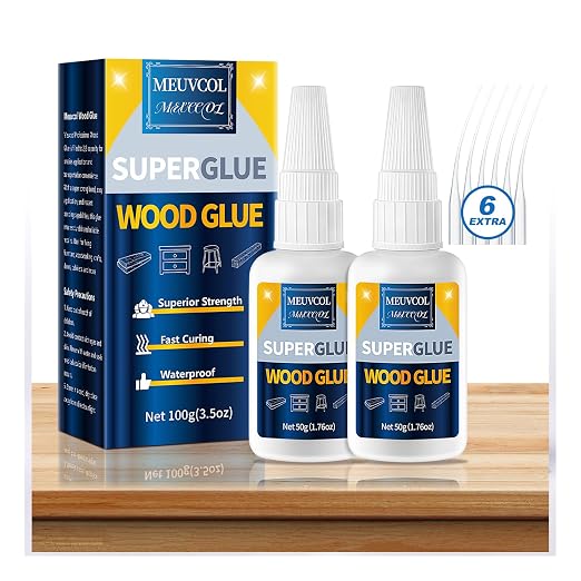 Meuvcol Extra Strong Wood Glue, 100g Fast Drying Clear Wood Adhesive for DIY Crafts, Heavy Duty Furniture Repair & Garden Projects