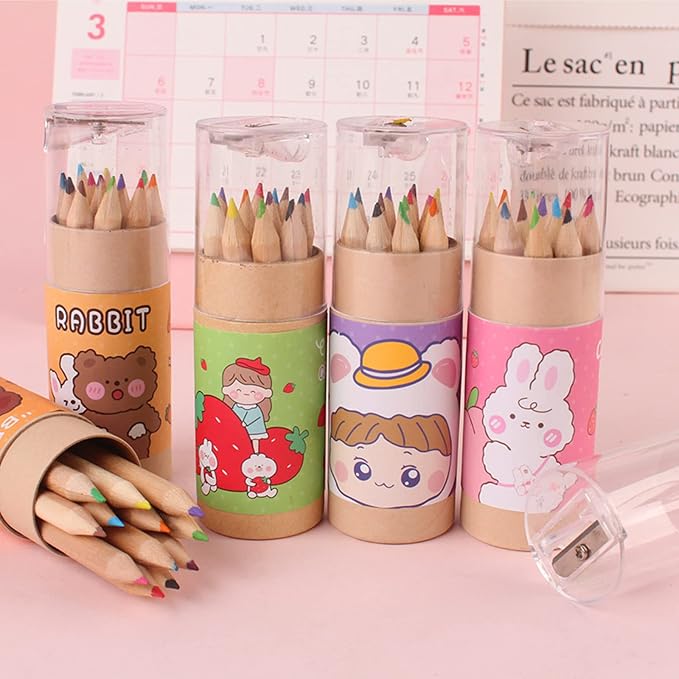 Tergy 8 Packs Mini Colored Pencils with Sharpener in Tube Portable Drawing Art Cartoon Pencils for 3 Years and Up Kids Adults Writing Sketching Painting,12 Colors in Tube