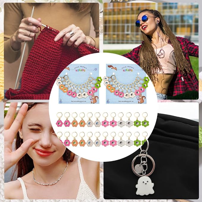 NBEADS 24 Pcs Flower Stitch Markers, Alloy Enamel Yin Yang Crochet Stitch Marker Charms Removable Locking Stitch Marker for Knitting Sewing Accessories (HJEW-PH01723-US6)