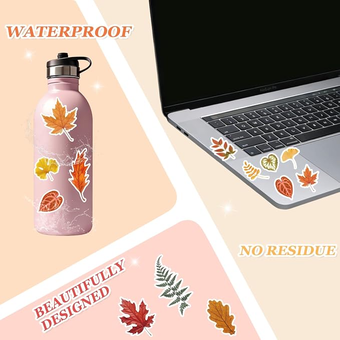 600+ Waterproof Vinyl Leaf Stickers, 30 Sheets Realistic Botanical Foliage Plant Stickers Book for Journaling Scrapbooking Water Bottle Laptop Planner Decoration, Nature-Themed DIY Supplies for Women