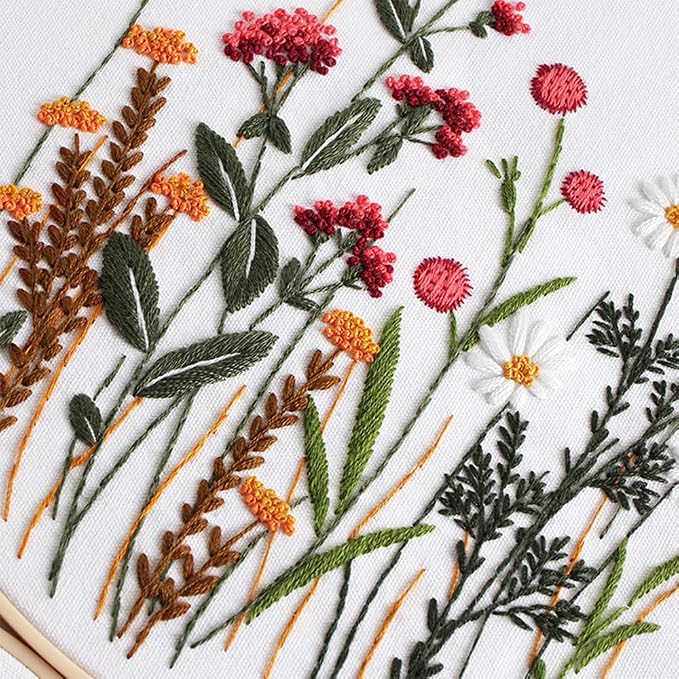 COCOMOX Floral Embroidery Kit for Beginners, Cross Stitch Practice Kits | 3 Differnt Flower Pattern, Hand Craft DIY Gift Kits, Easy to Follow with Instruction and Video
