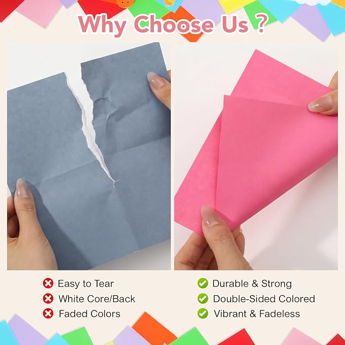 20 Colors Origami Paper 6 × 6 In, 200 Sheets Oragami kit for Kids Ages 8-12 | Square Origami Paper, Easy to Fold, Colorful Crafts for Handmade Projects, Folding, Diy Party Decor & Back to School Gifts