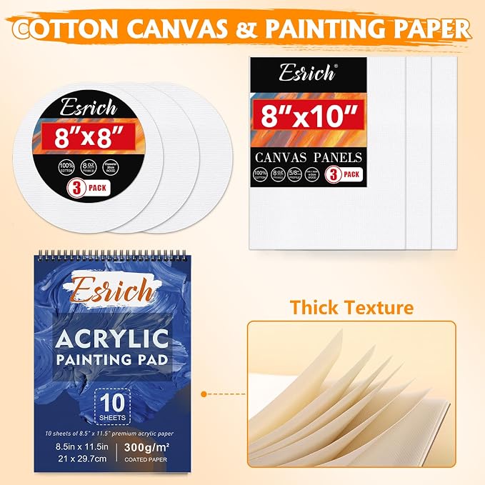 ESRICH 57PCS Acrylic Paint Canvas Painting Kit with 24 Paints