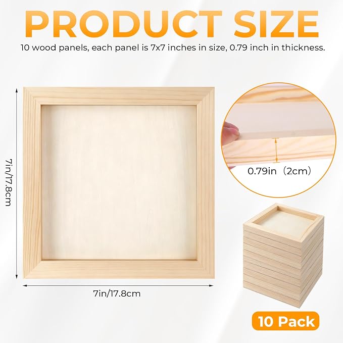 FSWCCK 10 Pack 7 x 7 inch Wood Panel Boards, Unfinished Wood Canvas Panels for Crafts, Painting Canvas, DIY Art Projects, Pouring, Arts Use with Oils, Acrylics