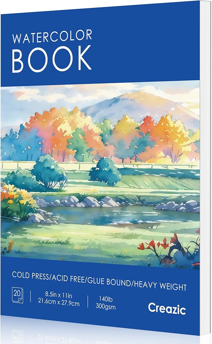 Creazic Water Color Paper 8.5"x11", Cold Pressed Watercolor Paper Book