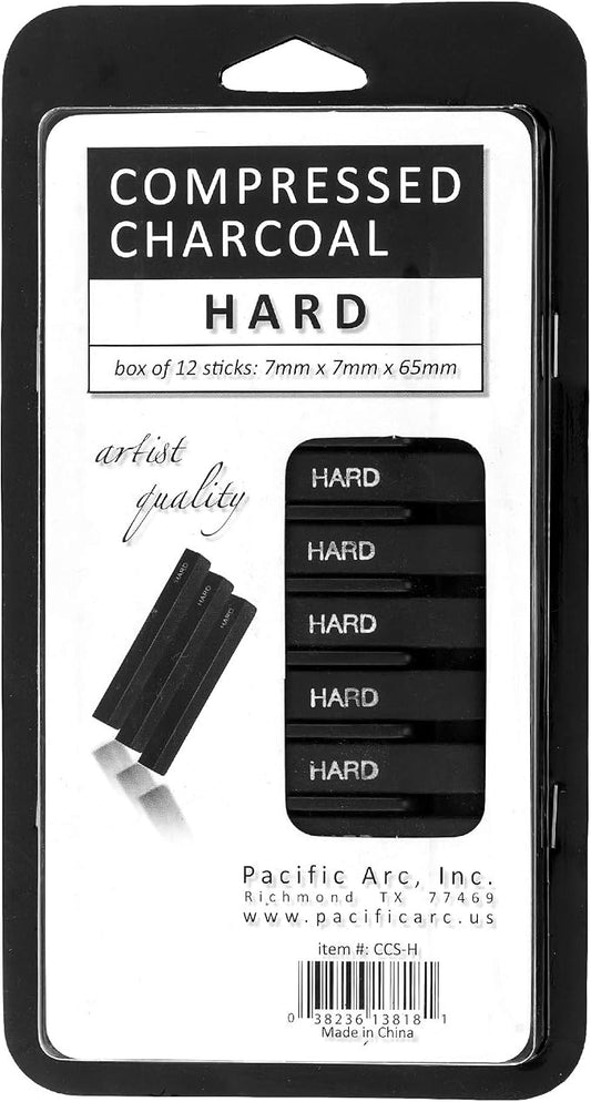 Pacific Arc Compressed Charcoal Sticks Hard 12 Pack for Drawing, Sketching, and Shading