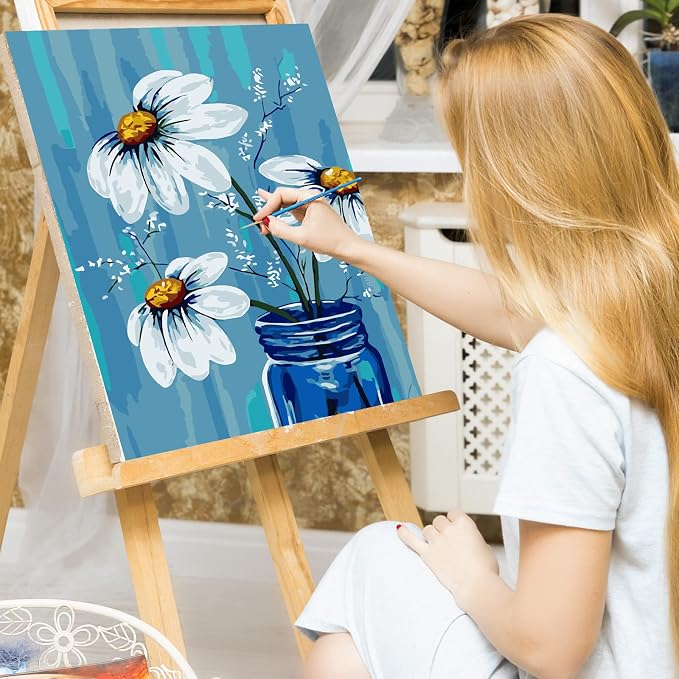 Ginkko Framed Paint by Numbers Kit for Adults 8X 12 inch, Vase Flowers | Beginners & Kids Ages 8-12, Flower DIY Acrylic Canvas Painting with Paints & Brushes, Original Art Decor Gift for Home Wall