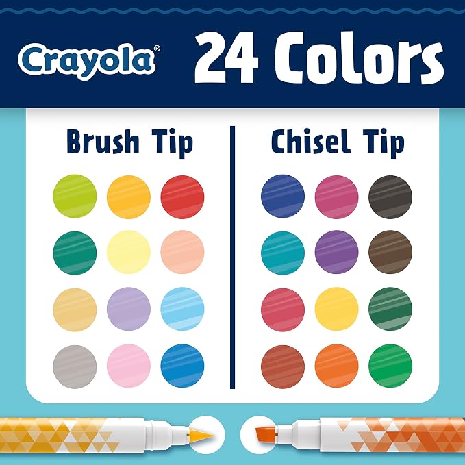 Crayola Dual Chisel Tip & Brush Markers (12ct), Markers for Adults, Art Marker Set, Coloring Supplies, Gifts for Teens & Adults