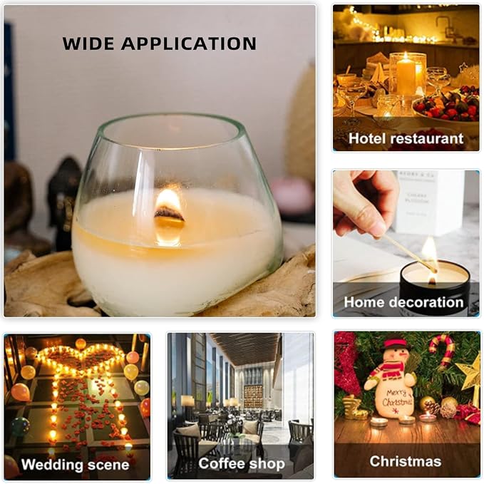 Ziosxin 100 Pieces Thicken Smokeless Cherry Wood Candle Wicks-Long Lasting Flame-Easily Burn,Candle Wick H*W*D(5.1"*0.5"*0.07"/13 * 1.3 * 0.18cm),Natural Candle Cores with Glue Dot(Without Base)