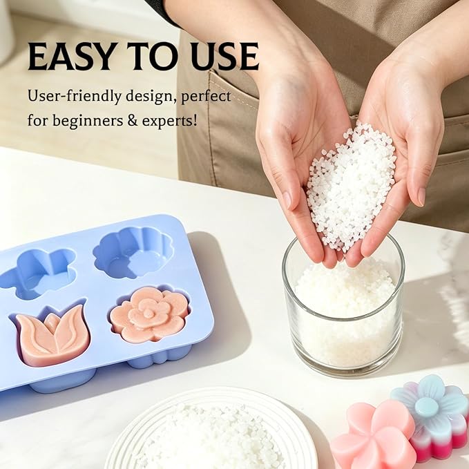 SJ Silicone Molds for Crafts, 2 Pack Tulip and Flower Soap Molds | 6 Cavities with Assorted Blossom Designs, Flexible, Easy-Release for Plaster, Resin, Bath Bombs, Wax and DIY Projects