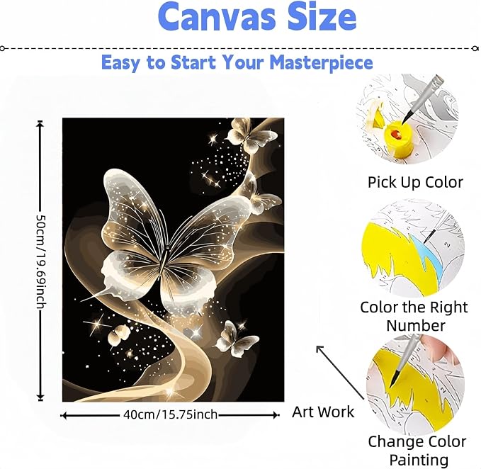 DOTSTART Paint by Numbers Kit for Adults, Starlight Butterfly Paint by Number for Adults,Acrylic Adults' Paint-by-Number Kits, DIY Easy Paint by Number Adult Canvas for Home Wall Art Decor,16X20 inch