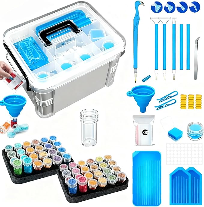 CXJINZE 111 Pcs Diamond Painting Tools Accessories Storage Kit,Blue