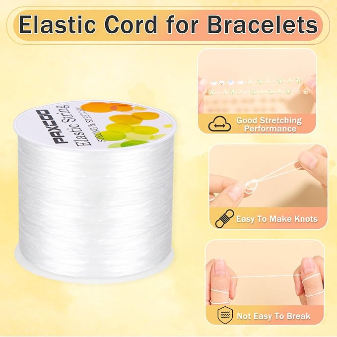 Paxcoo 1.4 mm Elastic Bracelet String Cord, White Stretch Bead Cord for Bracelet Making (Pack of 3)