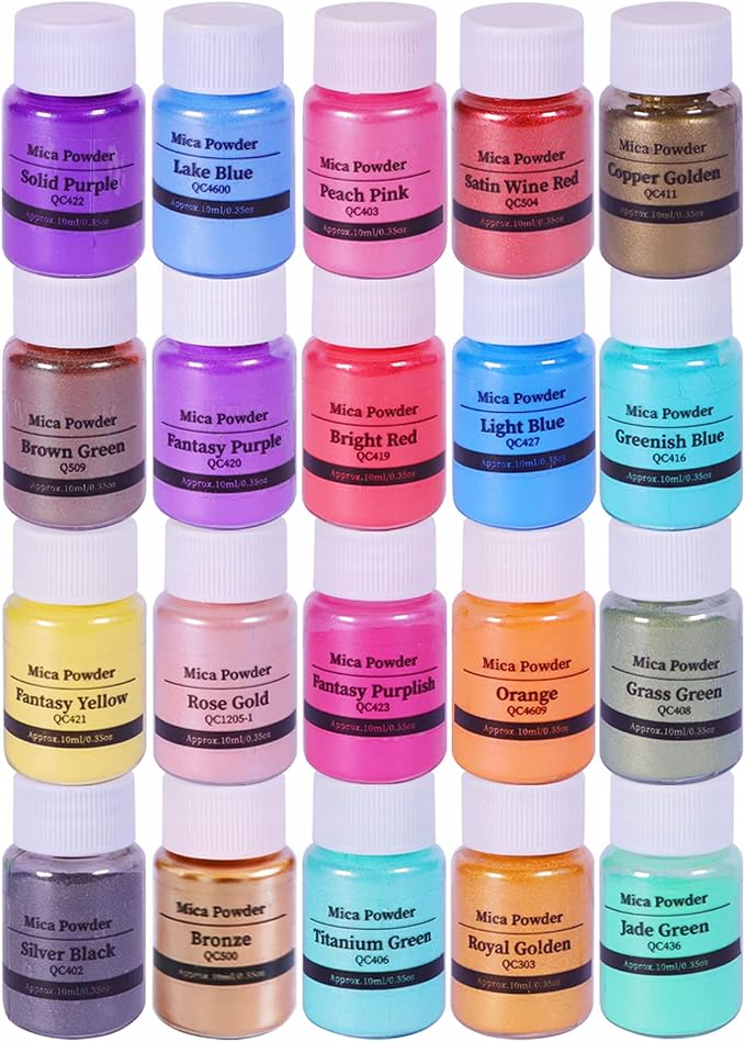 Mica Powder - 20 Colors 10g/0.35oz - Pearlescent Color Pigment - Epoxy Resin Pigment Powder for Slime, Nail Polish, Adhesive Pigments, Soap Making, Paint, Gift for Christmas New Year