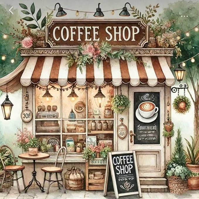 Diamond Art Kits for Adults,Coffee Shop Diamond Painting,13.8 x 13.8 Inch