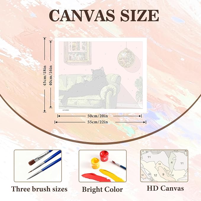 PHANTASYART Black Cat Paint by Numbers Kit for Adults 16x20inch | Paint by Number Adult, Funny Canvas Paint by Numbers for Adults, DIY Acrylic Adult Paint by Number Kits on Canvas