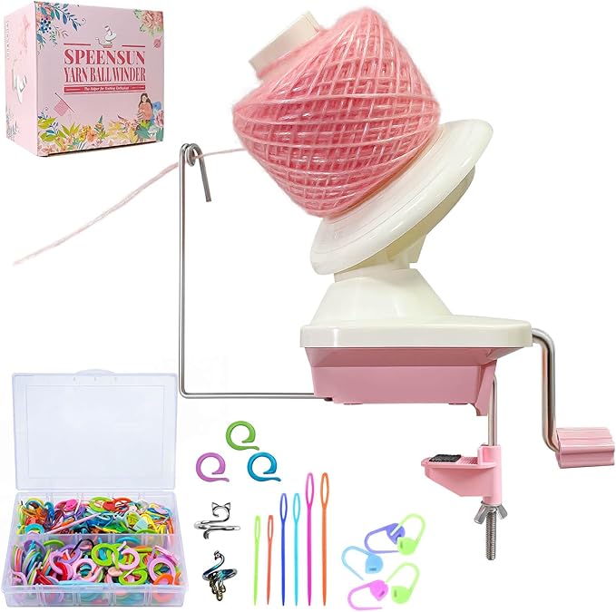 SPEENSUN 3.5 OZ Yarn Winder, 258-Piece Crochet Accessories Kit | Easy Install Knitting Ball Maker: 250 Stitch Markers, 6 Plastic Needles, 2 Guide Rings & Storage Box