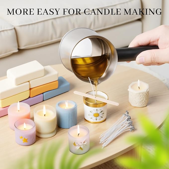 KEARLGMBH Wax Melter for Candle Making, Soy Candle Making Kit with Wax Melting Pot, DIY Candles Making Supplies Including 1lbs Soy Wax, Candle Wax Melter, Stirring Spoon, Wicks, and Centering Device