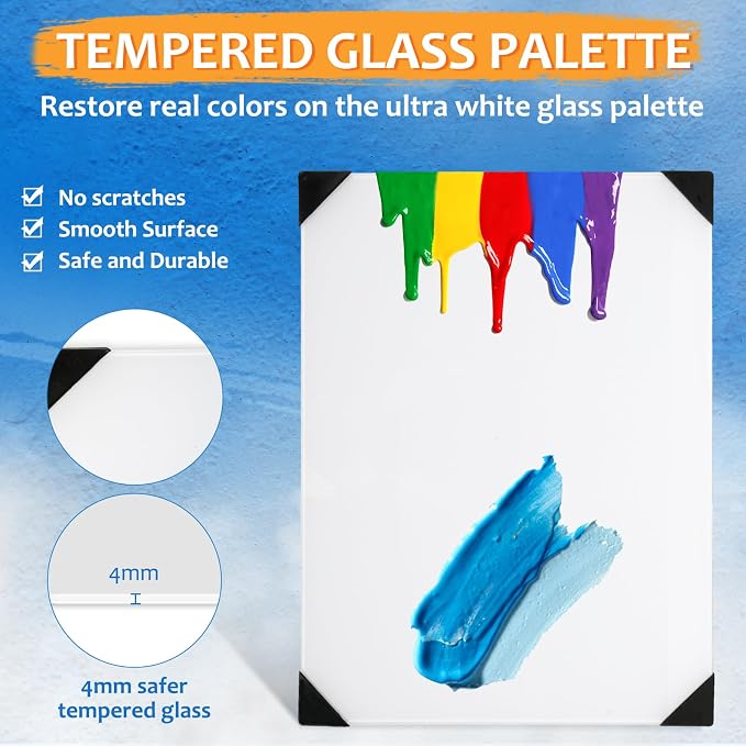 Glass Palette for Oil Painting, 12 x 9 Inches, Ultra White, Easy to Clean